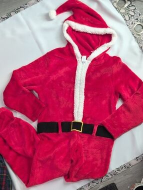 Kids Red Santa Hooded One-Piece Pajama Romper